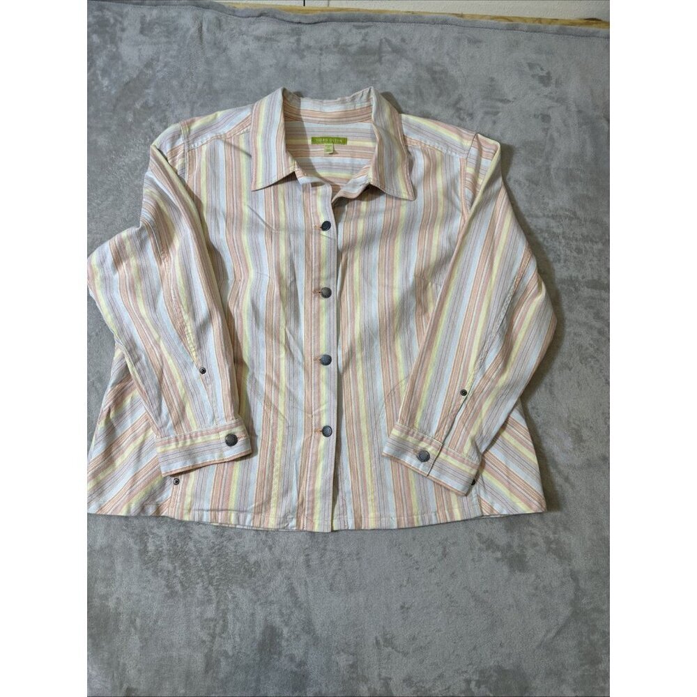 Sigrid Olsen 2X Striped Button Front Shirt Jacket Cotton Long Sleeve